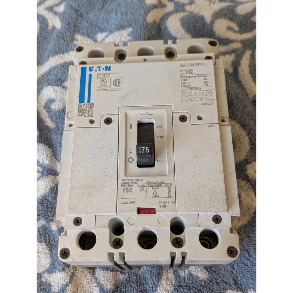 EATON PDD23G0175TFFL 3 Pole 175 Amp 250 Vac Circuit Breaker